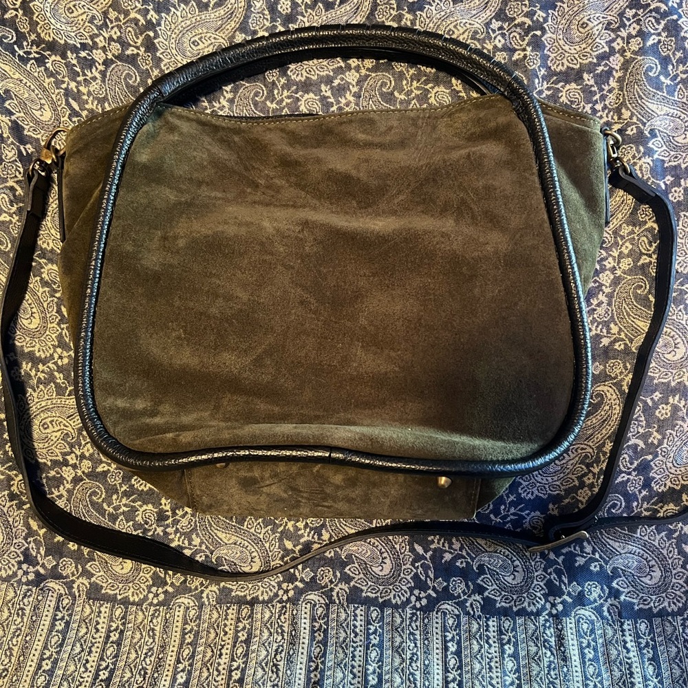 Olive Green Suede Slouchy Hobo Bag